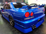 R34スカイラインGT4DセダンR34GTRVスペックNISMO仕様エアロベイサイドブルーカラー&RB20DENEO6エンジン純正5MT&マフラー車高調SSRアルミ他装備充実車が入庫しました