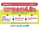 「らくらくプラン(残価設定型割賦)」+「メンテパック」+「延長保証」の3点をセットにした特別金利プランです。RMEと使ってバックとトヨタウォレットのご利用で特別金利4.8%にてご提供。