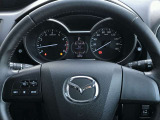ステアリングスイッチは運転姿勢や視線を崩さずに操作が可能です。左側にはオーディオ類があります。