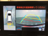 【パノラミックビューモニター】クルマの前後左右に搭載したカメラから取り込んだ画像を合成し、車両を上から見たような画像をディスプレイに表示します。