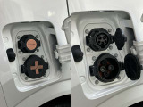 給電口は運転席側後方にあります。上が普通充電、下が急速充電です。