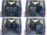 3列目分割床下格納シート、別名マジックシートを採用しています。肩口のストラップを引いて、前に倒して押し込むだけで3列目シートがフラットなラゲッジスペースに。ベビーカーもたたまずに収納出来ます。