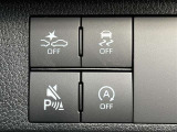 スマートアシストOFFスイッチ、コーナーセンサーブザーOFFスイッチ、VSC・TRC OFFスイッチ、エコアイドルOFFスイッチ。
