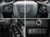 CR-Vの運転席回りの各種スイッチ群です。上部にホンダセンシングのスイッチ群が並びます。ETC車載器この位置にビルトインされています。