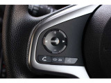 ハンドル左部分でオーディオ操作が可能。そのため、運転中でも目線をずらさずに安全運転♪スマートフォンを接続してハンズフリー通話も可能です。