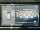 アラウンドビューモニター。前後左右の4つのカメラで車を上から見たような映像をナビ画面に映すので人や物を確認できとても安全です。