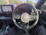 運転席です。ハンドル回りに各種の切替スイッチが付いてます。