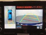 【パノラミックビューモニター】クルマの前後左右に搭載したカメラから取り込んだ画像を合成し、車両を上から見たような画像をディスプレイに表示します。