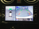 全周囲カメラは、上空から見下ろしたように路面を映し出します。