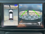 アラウンドビューモニター。前後左右の4つのカメラで車を上から見たような映像をナビ画面に映すので人や物を確認できとても安全です。