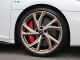 足元にはもう一つのテーマカラーである金に見立てたマットブロンズポリッシュトのAudi Sport製20インチ5エヴォスポークデザインのアルミホイールを装備。