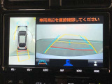 【パノラミックビューモニター】クルマの前後左右に搭載したカメラから取り込んだ画像を合成し、車両を上から見たような画像をディスプレイに表示します。