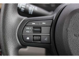ハンドル左部分でオーディオ操作が可能。そのため、運転中でも目線をずらさずに安全運転♪スマートフォンを接続してハンズフリー通話も可能です。