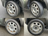 165/60R15 純正デザインのスチールホイール装着。スタッドレスタイヤです。夏タイヤはご相談ください。