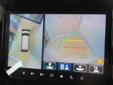 全方位モニター付きです。車両を上から見たような映像をナビゲーション画面に表示。運転席からの目視だけでは見にくい、車両周辺の状況をリアルタイムでしっかり確認できます。