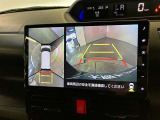 【パノラミックビュー&バックビュー】駐車時の安全確認をする為に車両上方からの映像と後方カメラからのを同時に表示しバックガイドも付いているのでバックの苦手な方でも安心して運転出来ますよ。