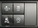 スマートアシストOFFスイッチ、コーナーセンサーブザーOFFスイッチ、VSC・TRC OFFスイッチ、エコアイドルOFFスイッチ。