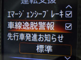 【車線逸脱警報】車線から外れると注意を促します。ドライバーが意図しないのに車線を逸脱した場合に、これを検知して警報で注意喚起する事で安全性を確保!