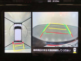 【パノラミックビューモニター】クルマの前後左右に搭載したカメラから取り込んだ画像を合成し、車両を上から見たような画像をディスプレイに表示します。