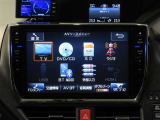 社外大画面ナビ。オーディオのソース画面です。AM・FMラジオ、CD再生、フルセグTV、Bluetoothオーディオ機能付き!