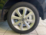 【純正14インチアルミホイール】外観にマッチした純正アルミホイールを装着しております。各種社外アルミホイールや、スタッドレスタイヤも取扱いしております。是非ご相談ください♪