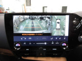 車両の前後左右に搭載したカメラから取り込んだ映像を合成し、車両を上から見たような映像を映すパノラミックビューモニター。