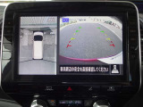 アラウンドビューモニター画像になります。4方向のカメラ画像を合成をし、上から見たような画像にしバック駐車時の死角を無くします。