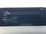 FM・AMラジオやBluetooth、USBなど、複数の音源が画面に表示されています。利用するソースを一覧から確認でき、普段お使いの音楽環境に合わせて選びやすいオーディオ画面です。