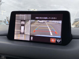 周囲を映す画面表示で、駐車時に車両と周辺の位置関係を確認できます。上から見た表示と後方の映像を見比べられるため、駐車枠へ車を入れる際の安全確認をサポートしてくれます。