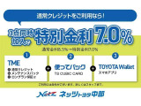 「通常割賦」+「使ってバック」+「TOYOTA WALLET」の3点をセットにした特別金利プランです。通常金利8.5%のところ、特別金利7.0%にてご提供。